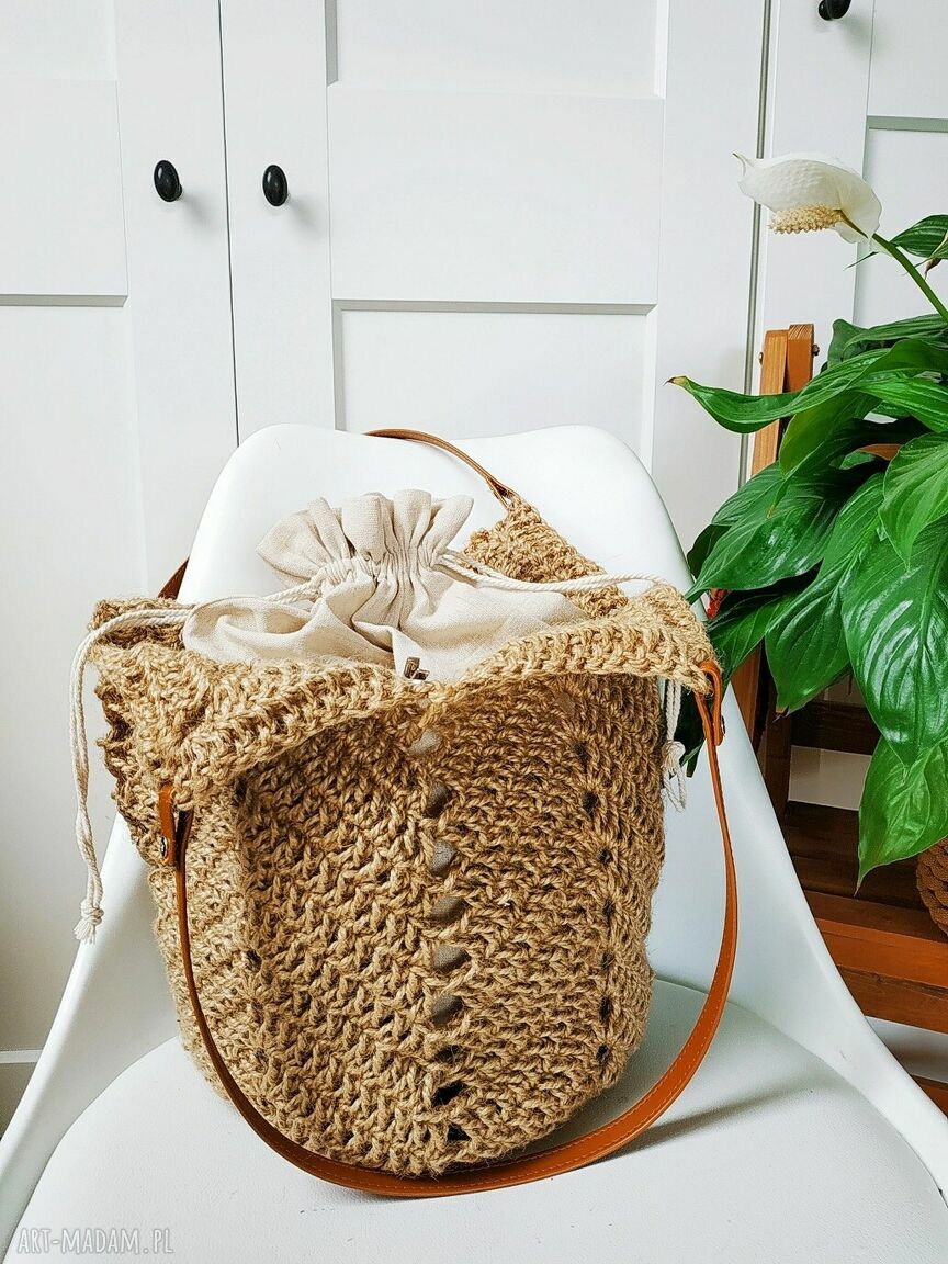 Torba z juty na ramię Tulip Bag z lnianym woreczkiem