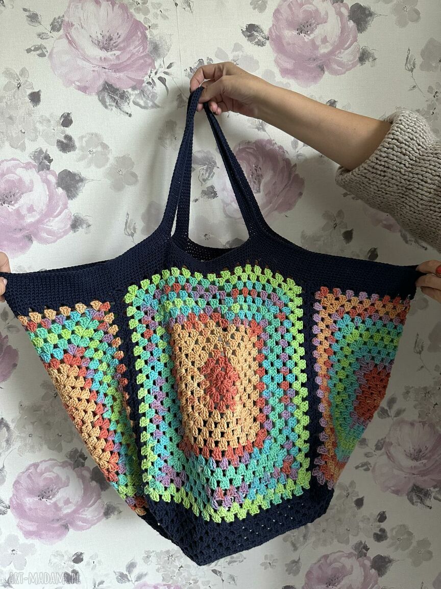 Torba z kwadratów do ręki - folkowy dodatek handmade