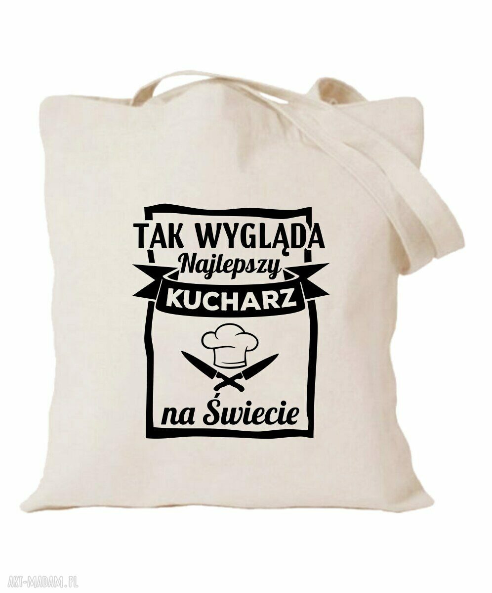 Ręcznie robiona torba bawełniana z nadrukiem dla kucharza i kucharki