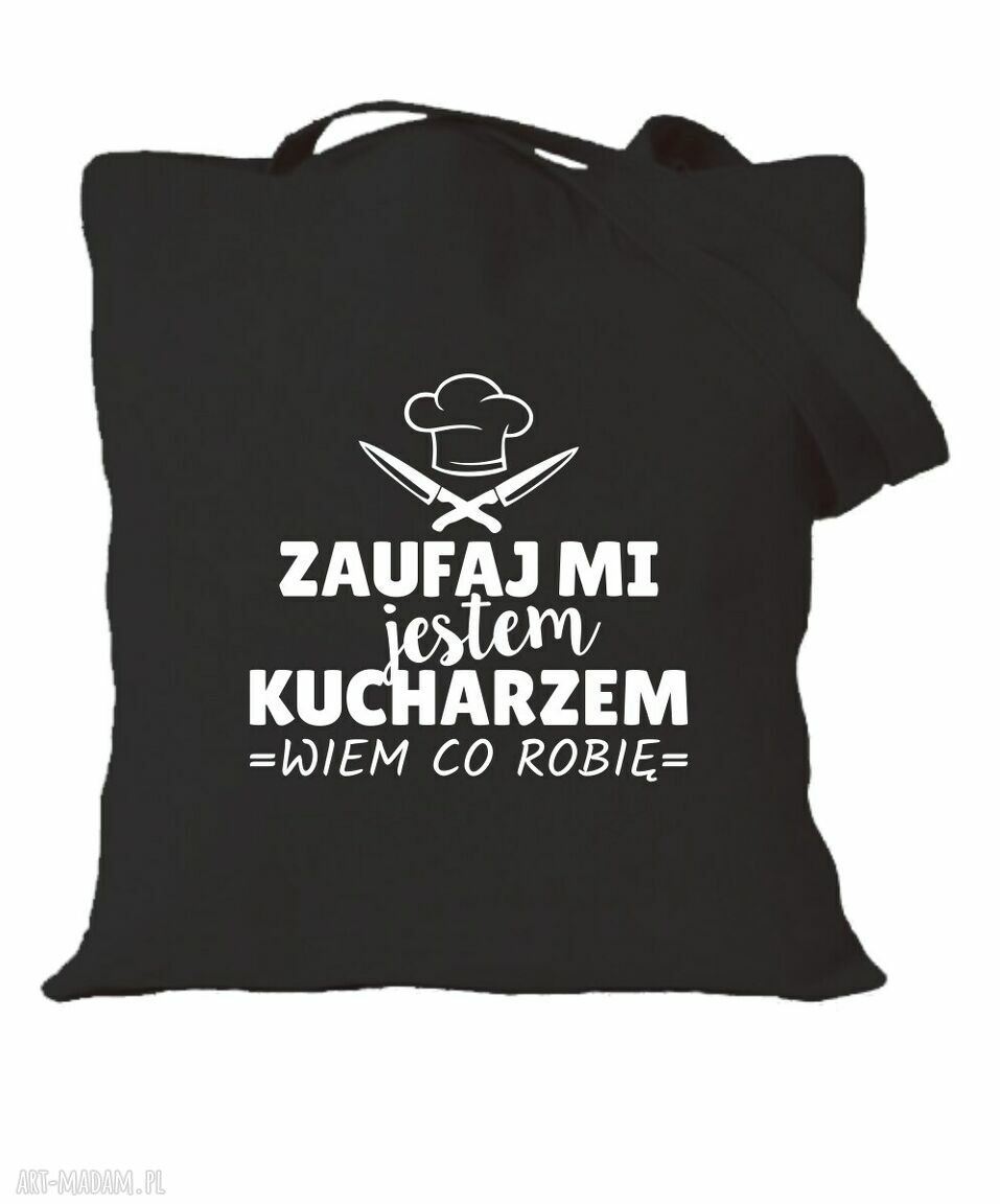 Ręcznie robiona torba bawełniana z nadrukiem dla kucharza lub kucharki