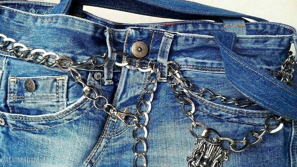 Torba z niebieskiego jeansu na ramię - recykling handmade