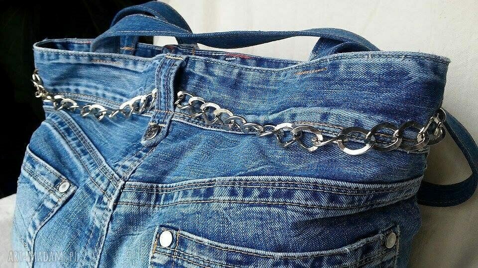 Torba z niebieskiego jeansu na ramię - recykling handmade