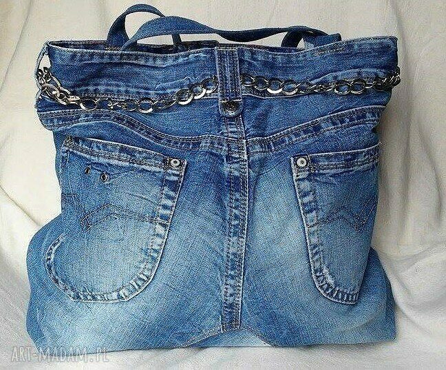 Torba z niebieskiego jeansu na ramię - recykling handmade