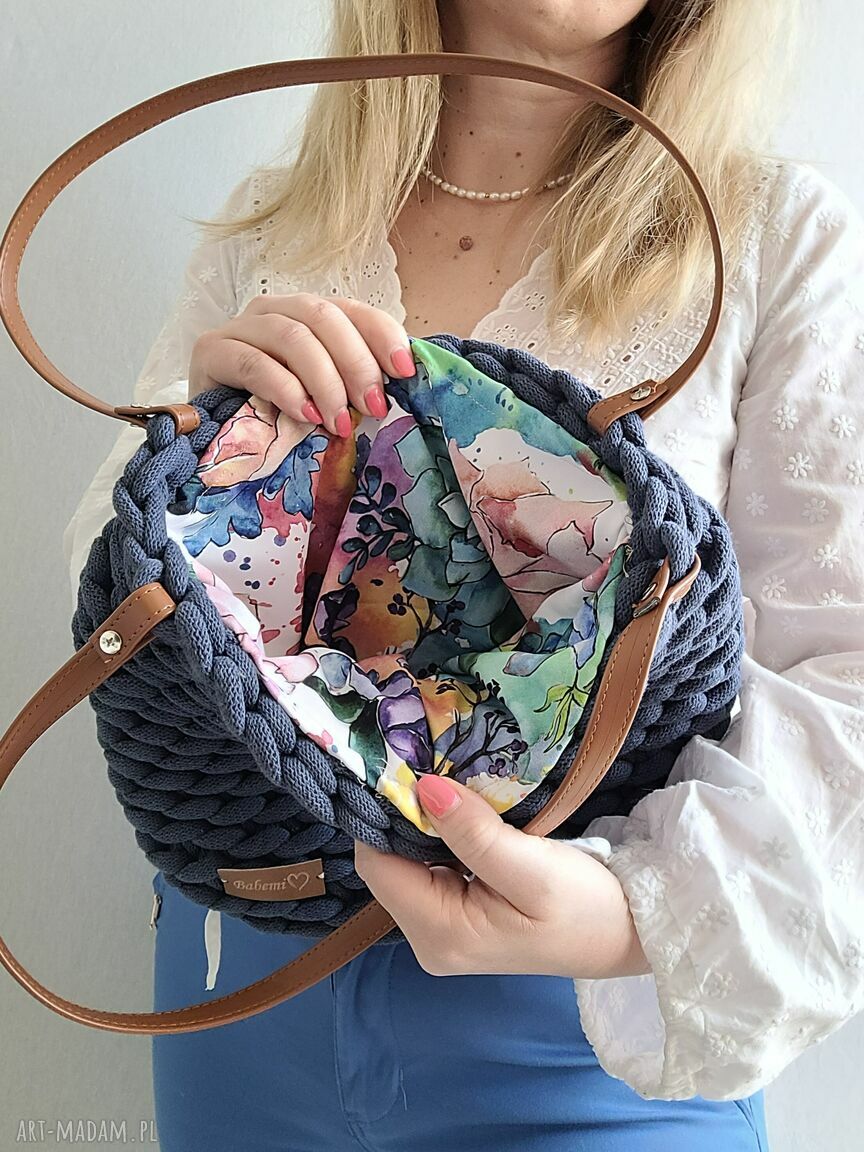 Boho Weave Bag na ramię z klapą - jeans, ręczne wykonanie