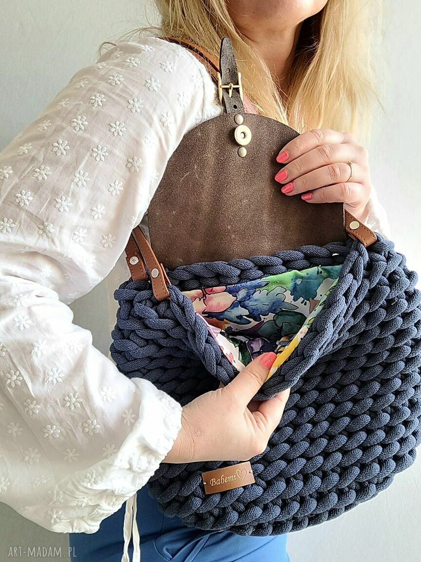 Boho Weave Bag na ramię z klapą - jeans, ręczne wykonanie