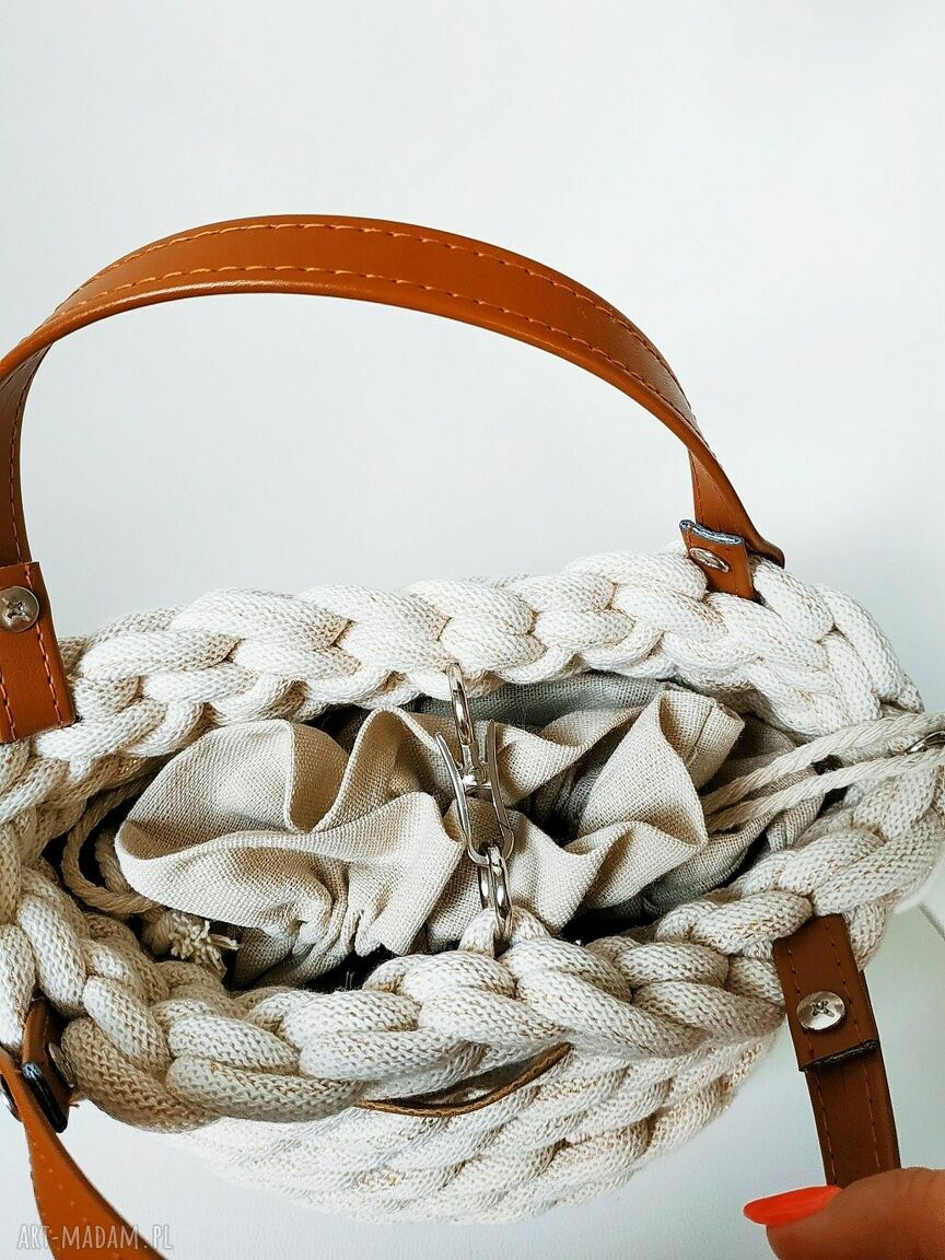Handmade boho listonoszka ze sznurka bawełnianego ecru - Boho Weave Bag 30 cm