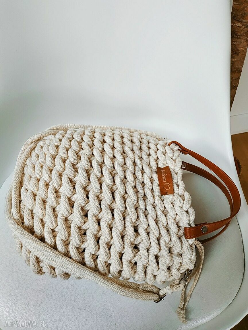 Handmade boho listonoszka ze sznurka bawełnianego ecru - Boho Weave Bag 30 cm