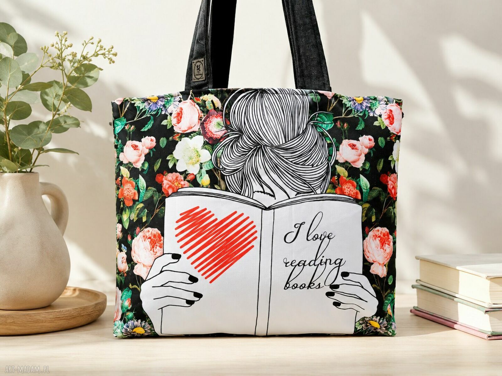 Wodoodporna torba na ramię „Książki 4” A4 - handmade Krolikowo