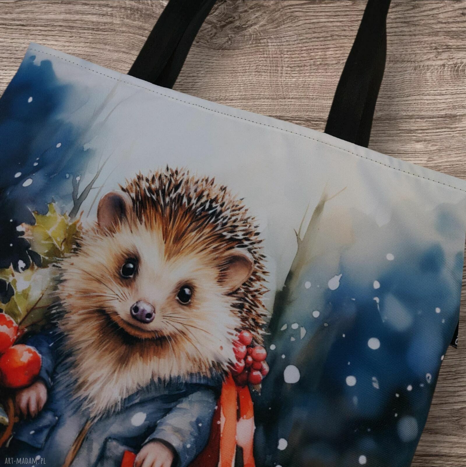 Torba zakupowa wodoodporna Jeż - ręcznie robiona shopperka na co dzień