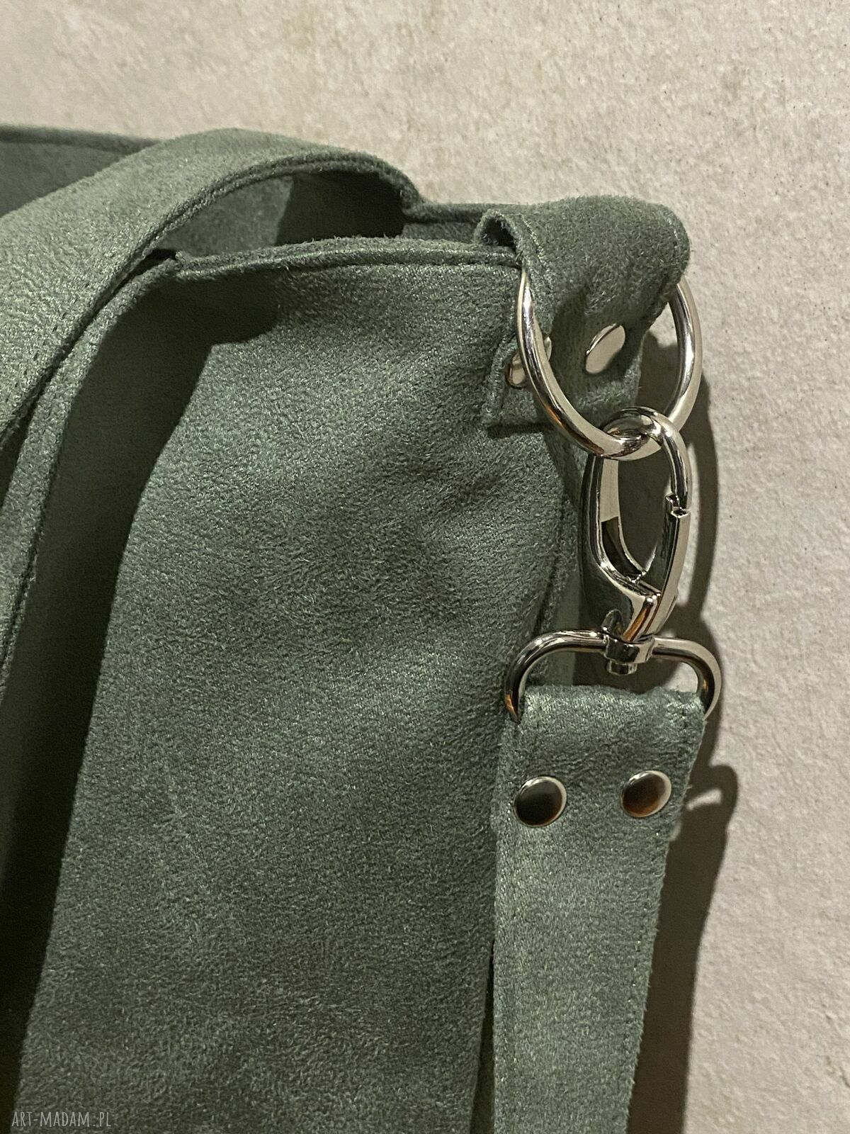 Torba na ramię L zieleń khaki - wegańska z Alcantary (A4)