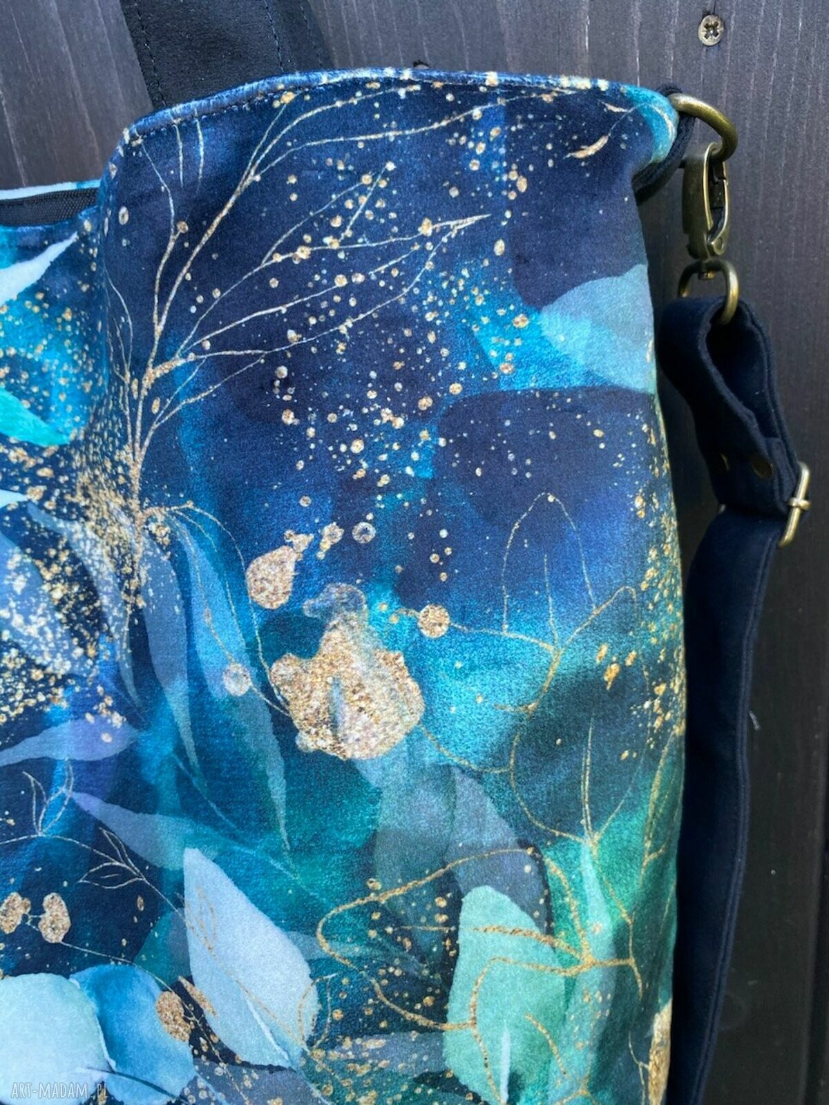 Torba na ramię XXL - print szuwary (welur i zamsz syntetyczny)