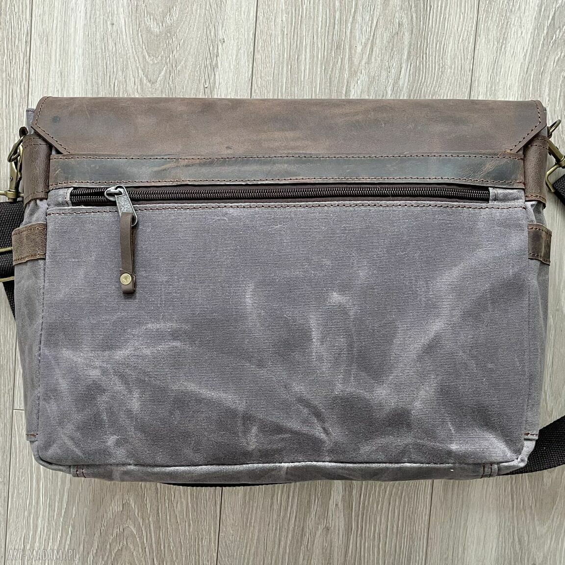 teczki: Torba ze skóry i bawełny. Vintage. Brązowo szara. Ręcznie zrobione
