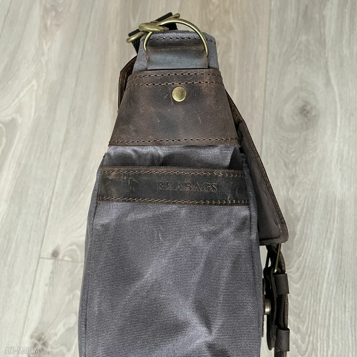 teczki: Torba ze skóry i bawełny. Vintage. Brązowo szara. Ręcznie zrobione