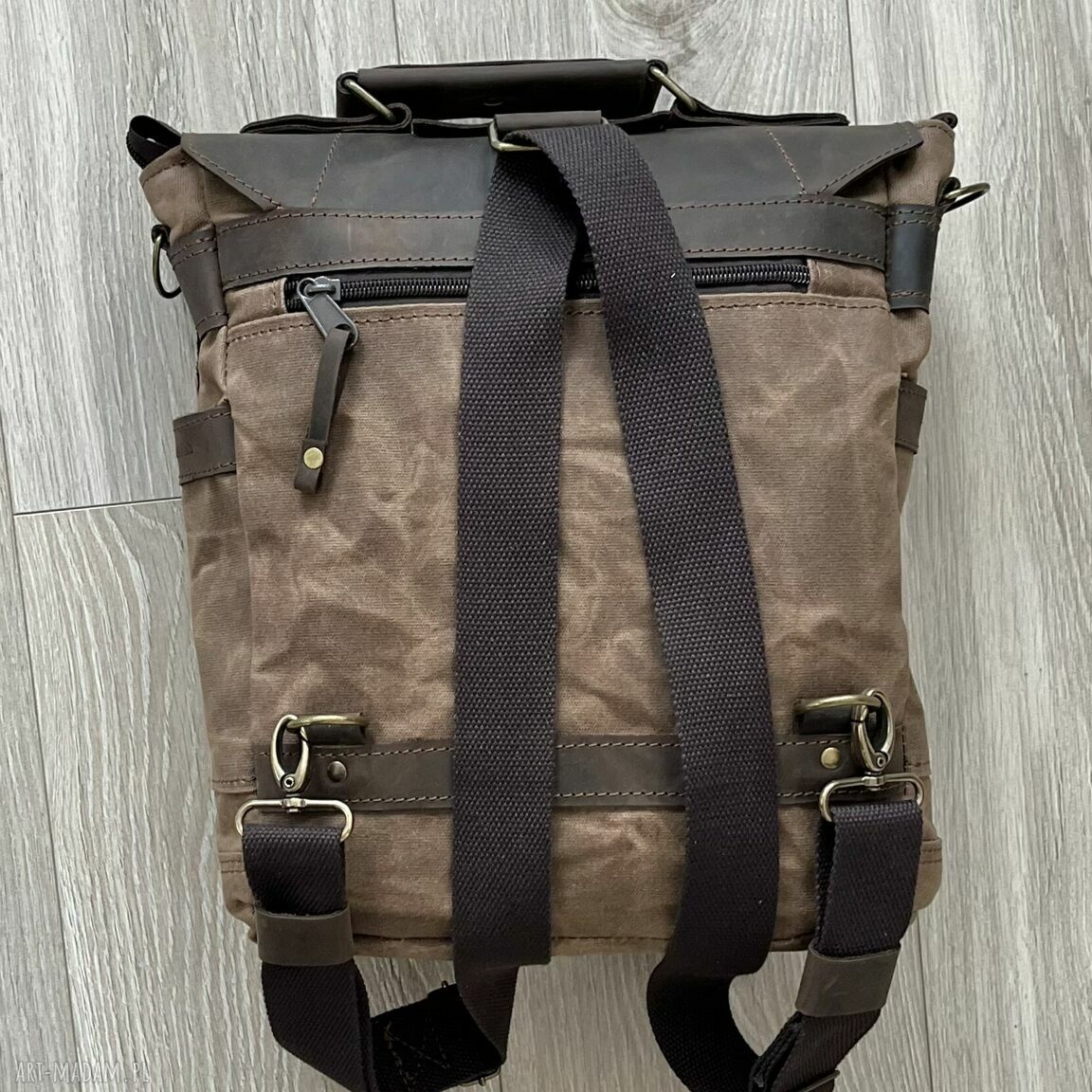 teczki: Torba ze skóry i bawełny woskowanej brązowa vintage. Ręcznie robione