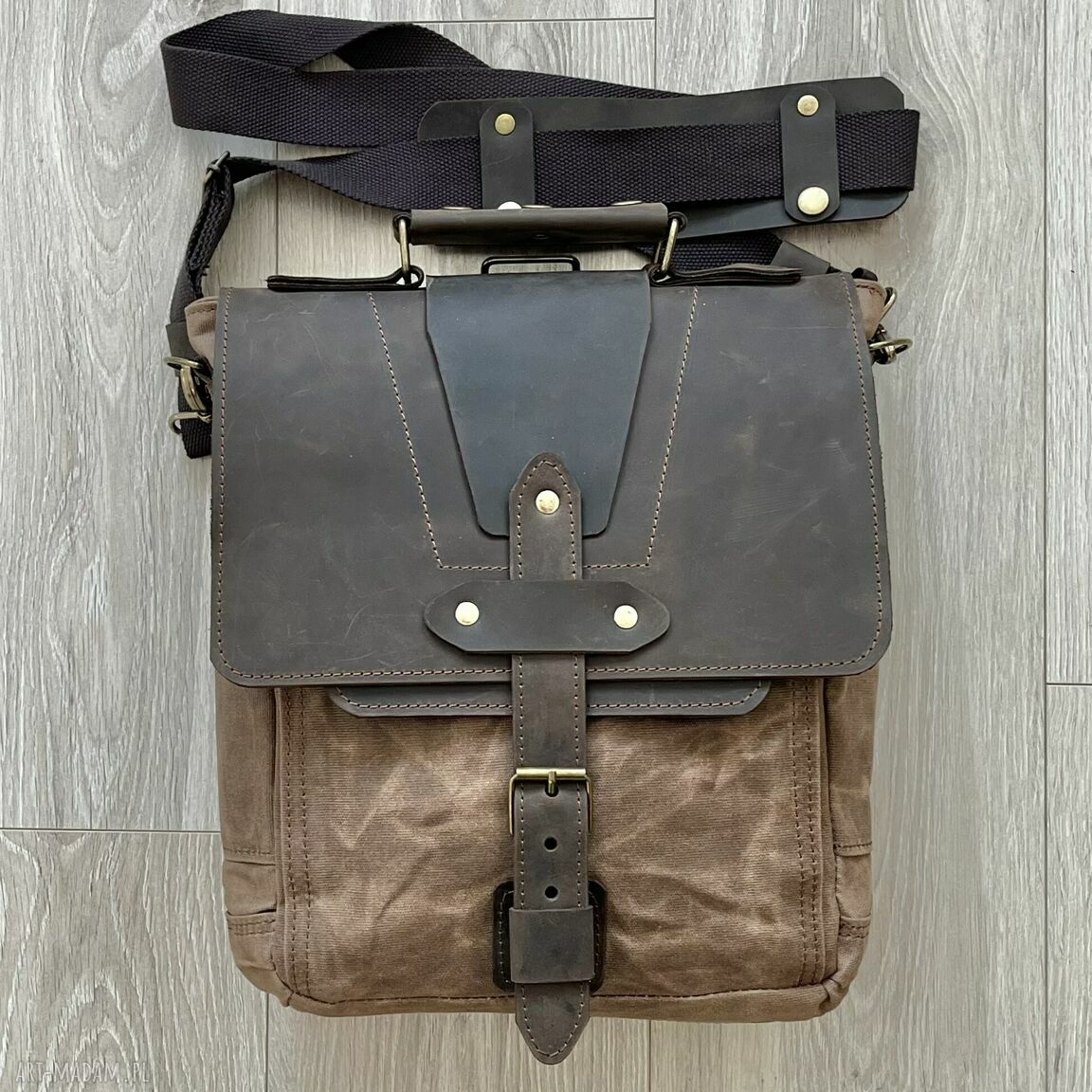 Torba skóry bawełny woskowanej brązowa vintage teczka plecak