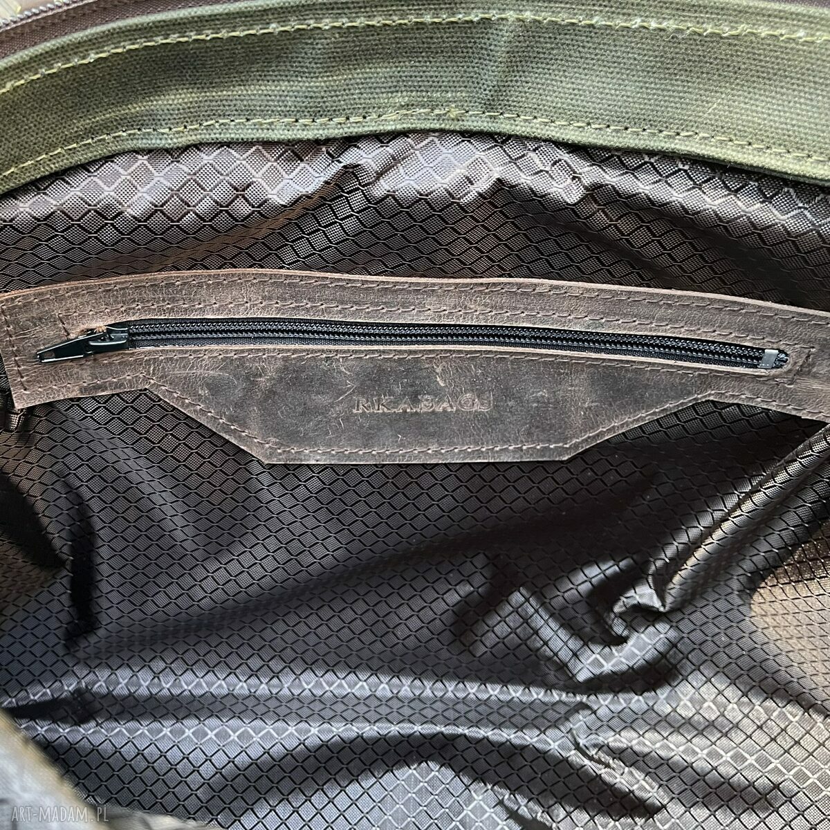 teczki: Torba ze skóry i bawełny woskowanej Wax Cotton Vintage. Brązowo zielona khaki