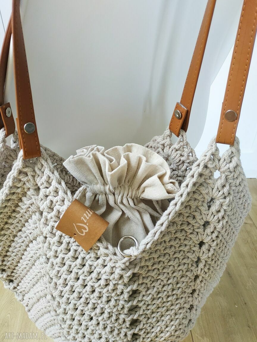Torba na ramię Tulip Bag ze sznurka bawełnianego - boho beżowa