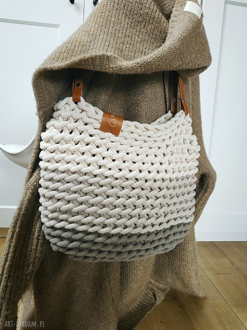 Torba ze sznurka bawełnianego na ramię 'Boho Weave Bag' - beżowe ombre
