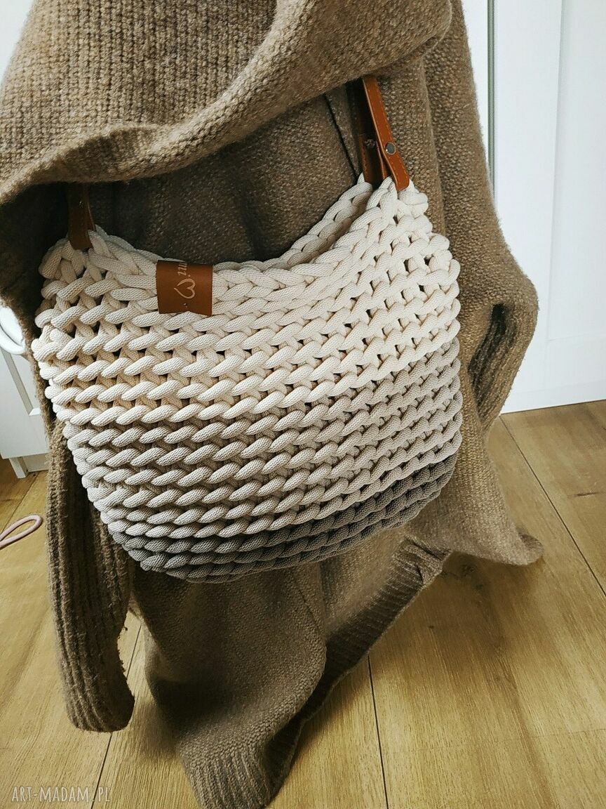 Torba ze sznurka bawełnianego na ramię 'Boho Weave Bag' - beżowe ombre