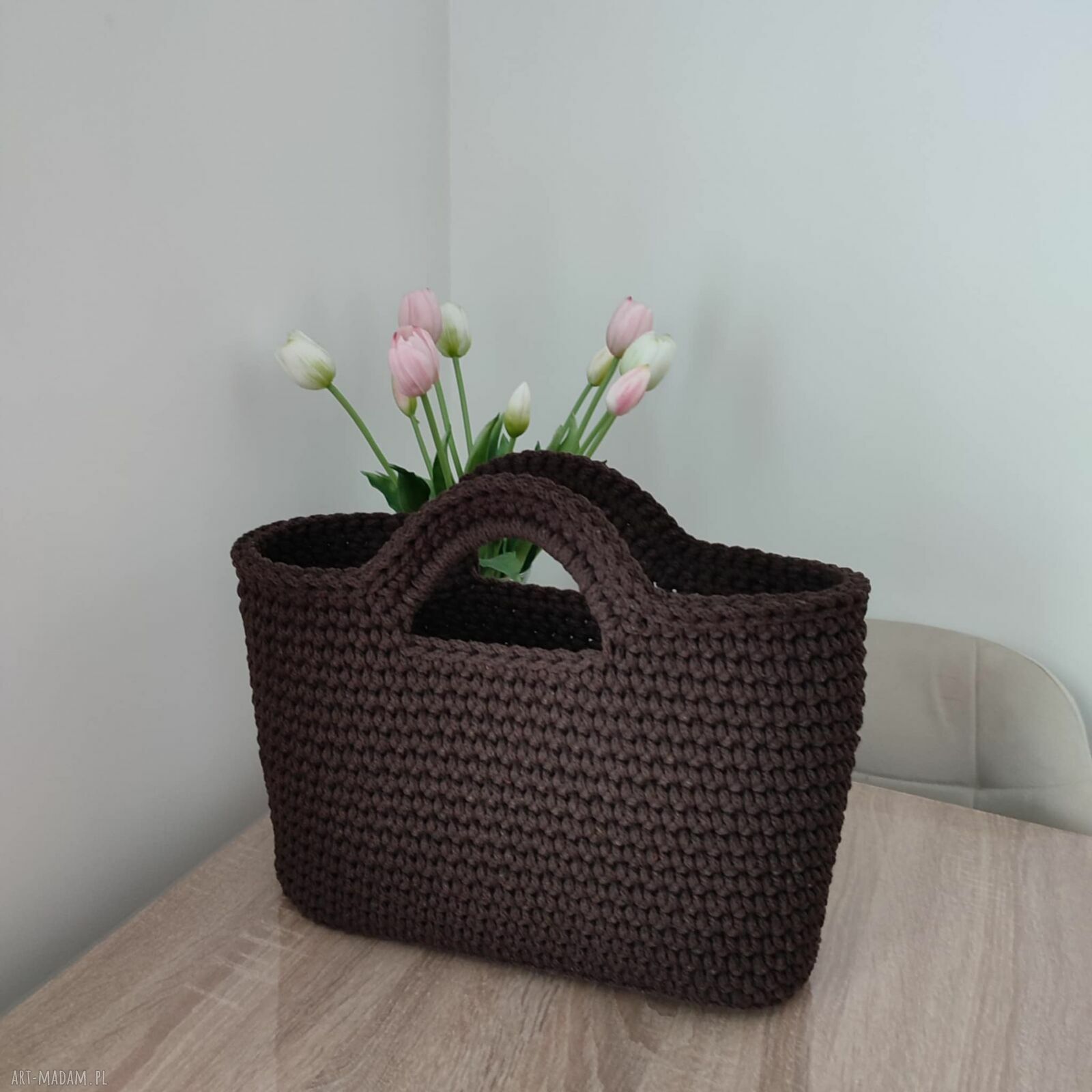 Torba ze sznurka szydełkowa do ręki 35x25 cm - ręcznie robiona