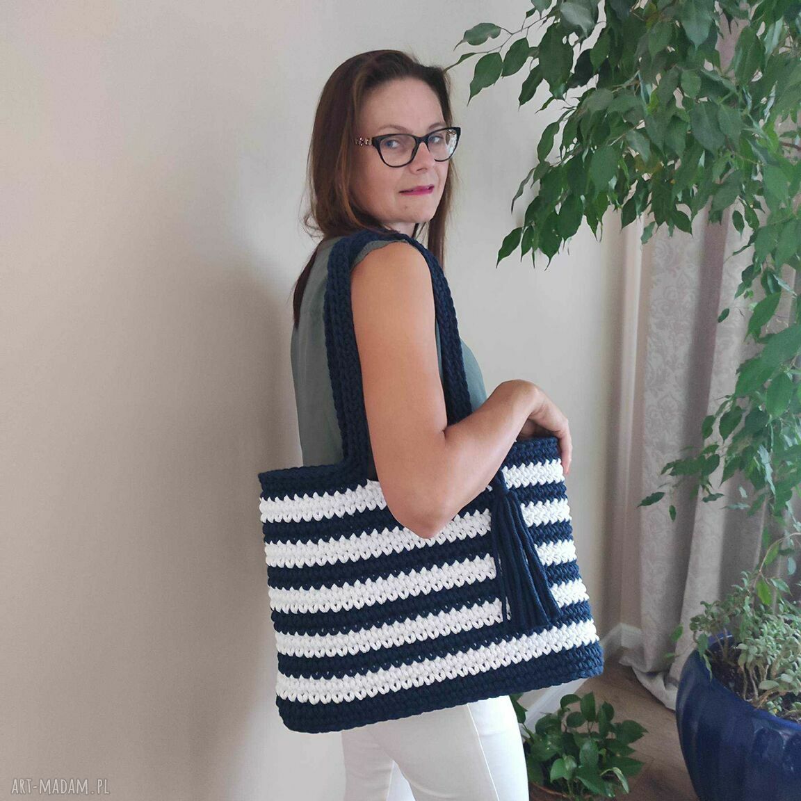 Torba na ramię ze sznurka 40 x 30 cm - shopper na lato