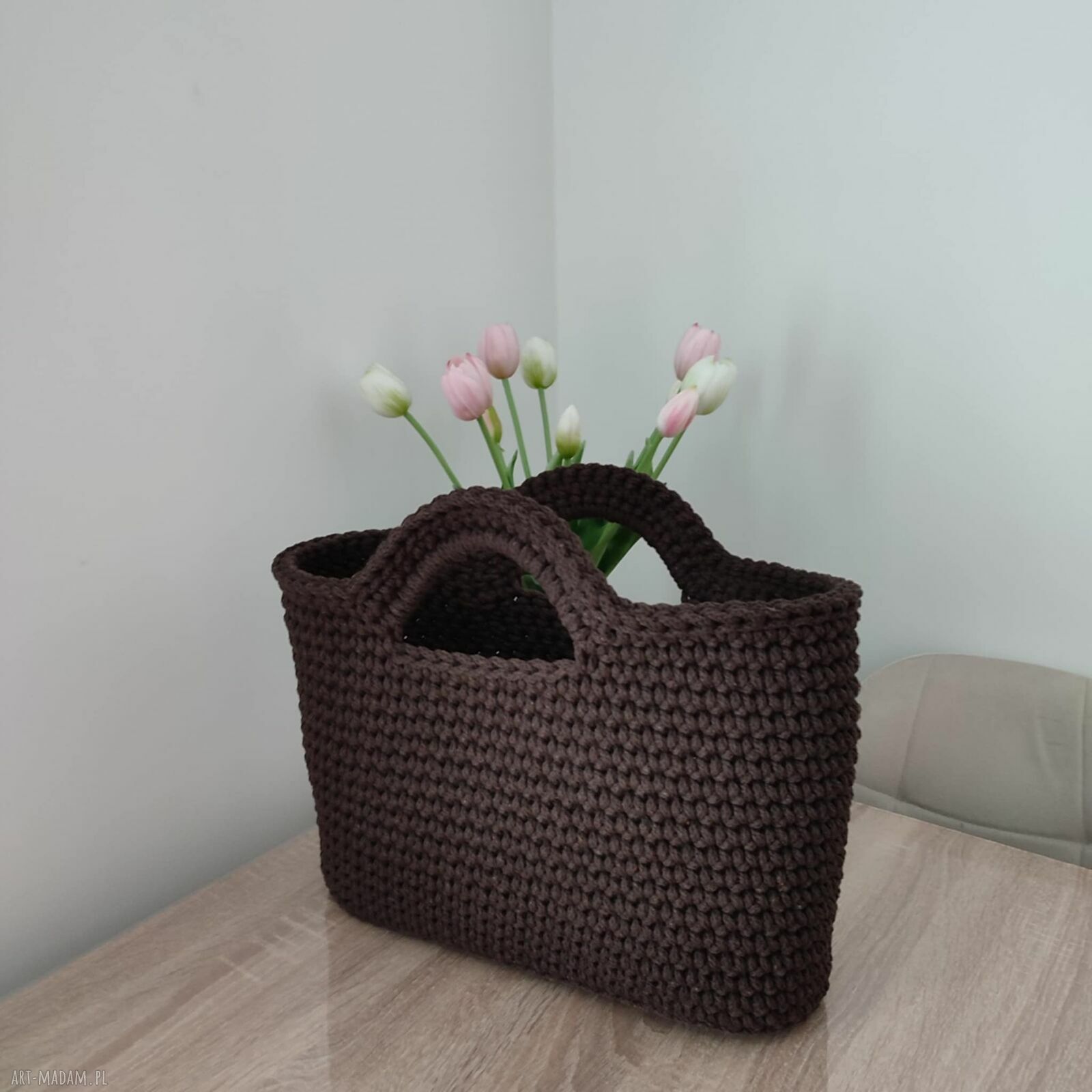 Torba ze sznurka szydełkowa do ręki 35x25 cm - ręcznie robiona