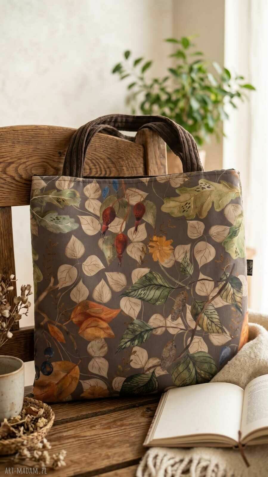 Shopperka na ramię w jesienne liście - torba do pracy i na zakupy