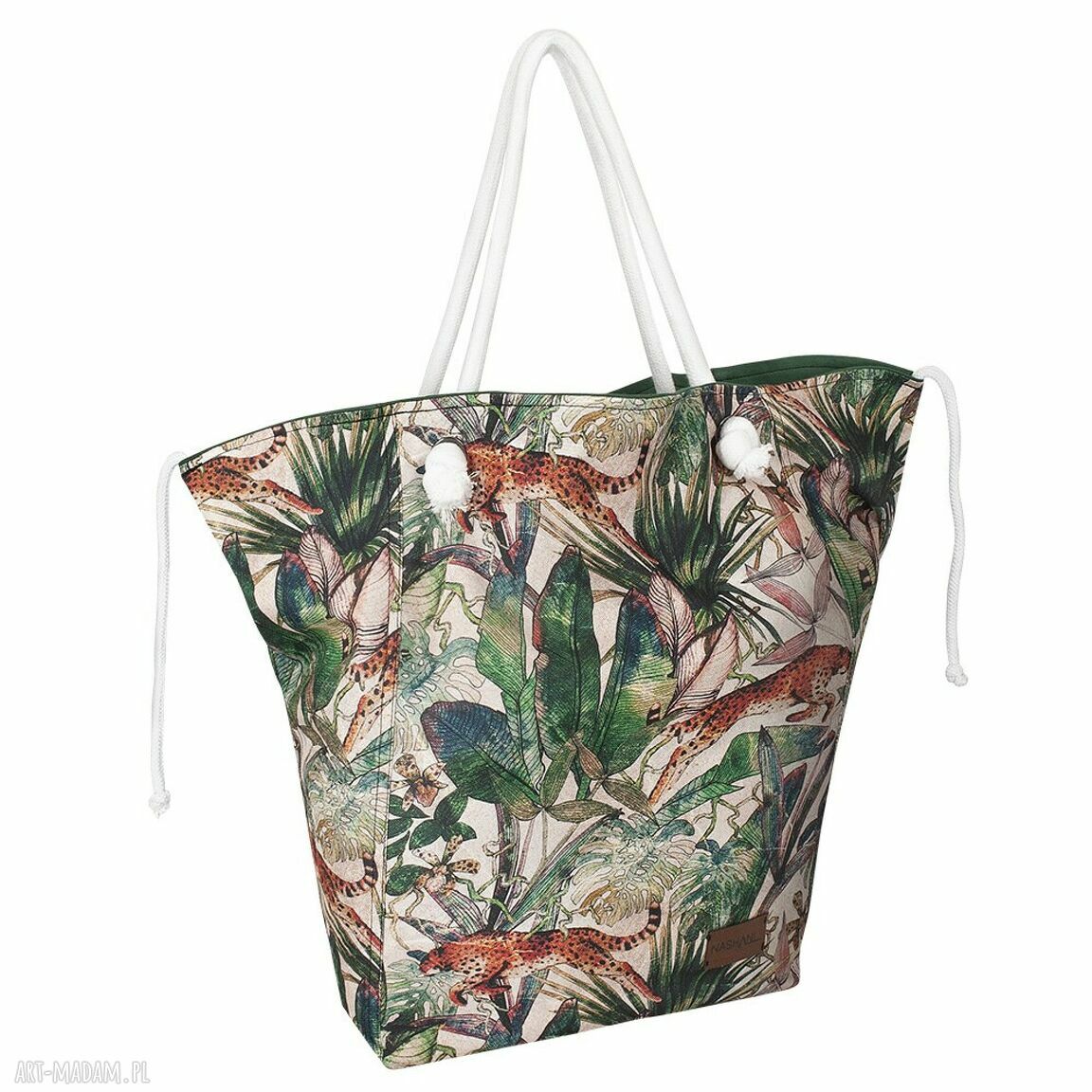 torebki: Duża wzorzysta torebka plażowa wodoodporna na ramię w gepardy HandMade