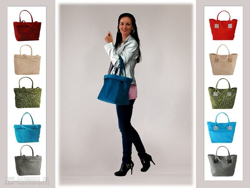 Turkusowa torebka shopper ekologiczna, ręcznie robiona torba na zakupy
