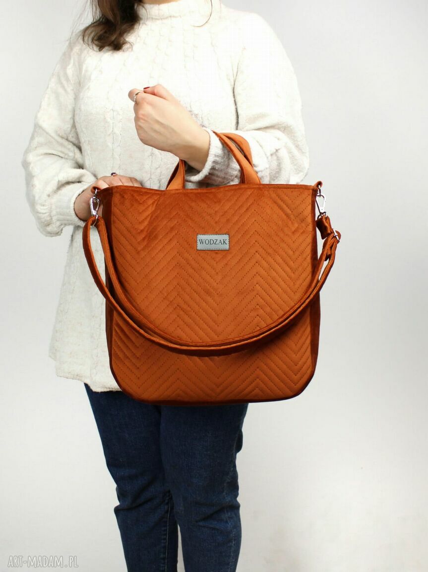 Torebka damska aurora cynamonowego weluru pomarańczowa duża