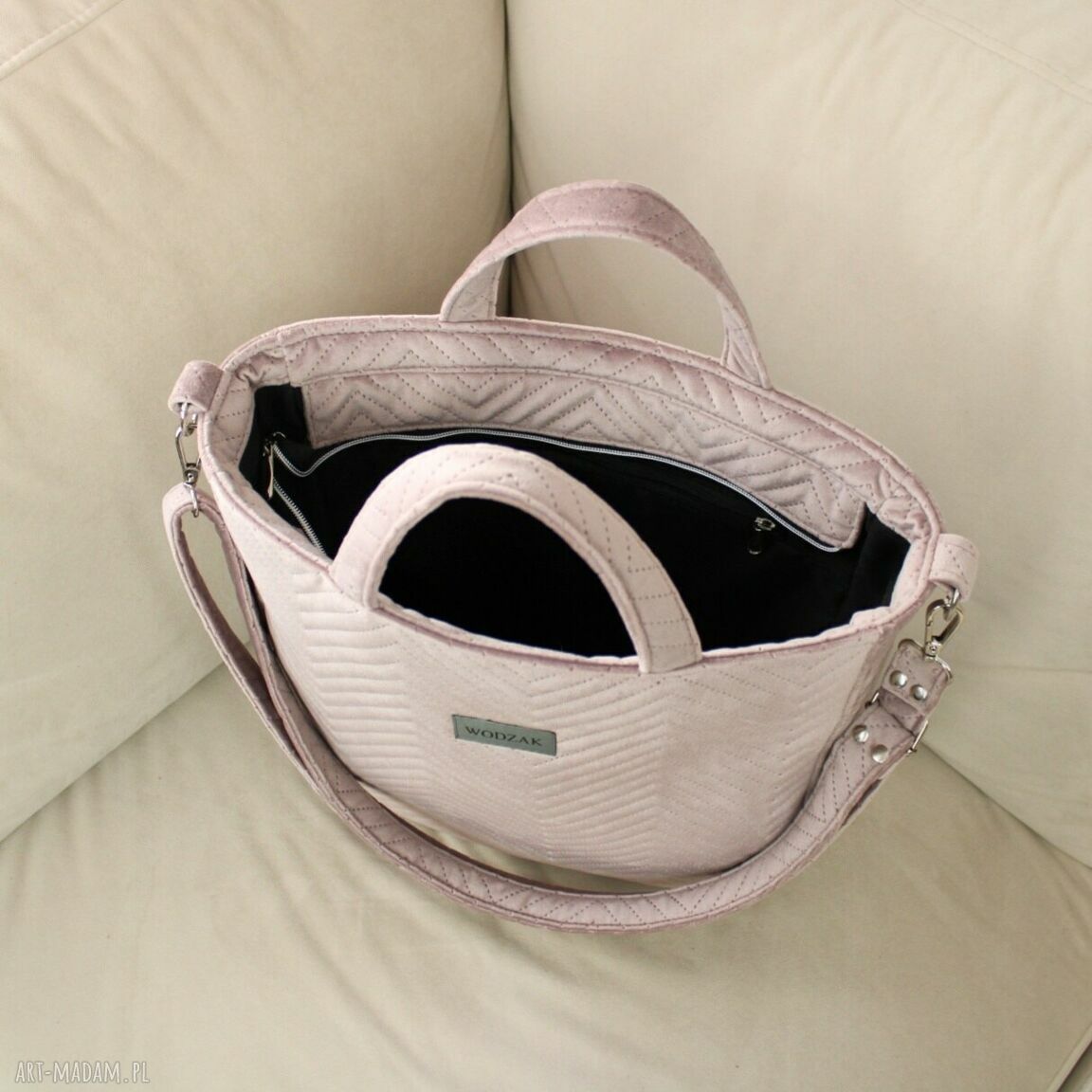 na ramię: Torebka damska Aurora z wrzosowego weluru ręcznie wykonane