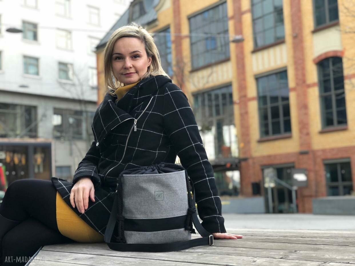 Torebka April Mini szara z czarnym - crossbody na ramię (handmade)