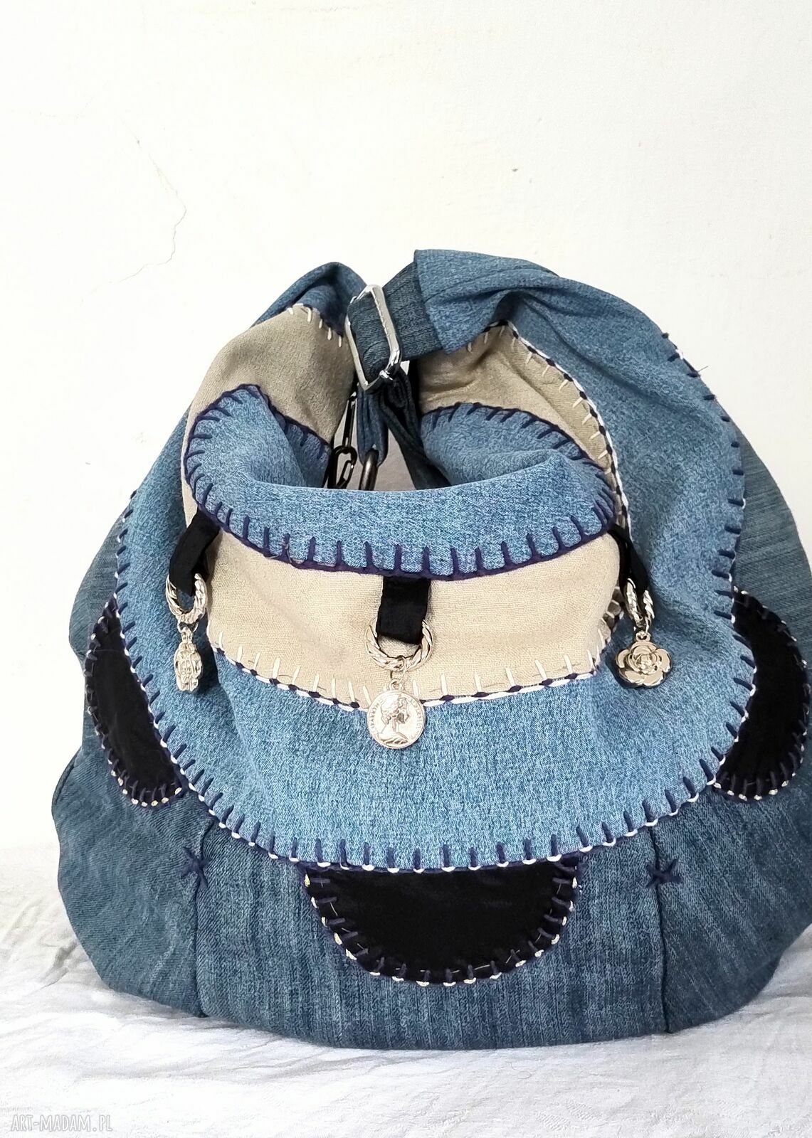 Torebka balonowa boho hippie z jeansu na ramię