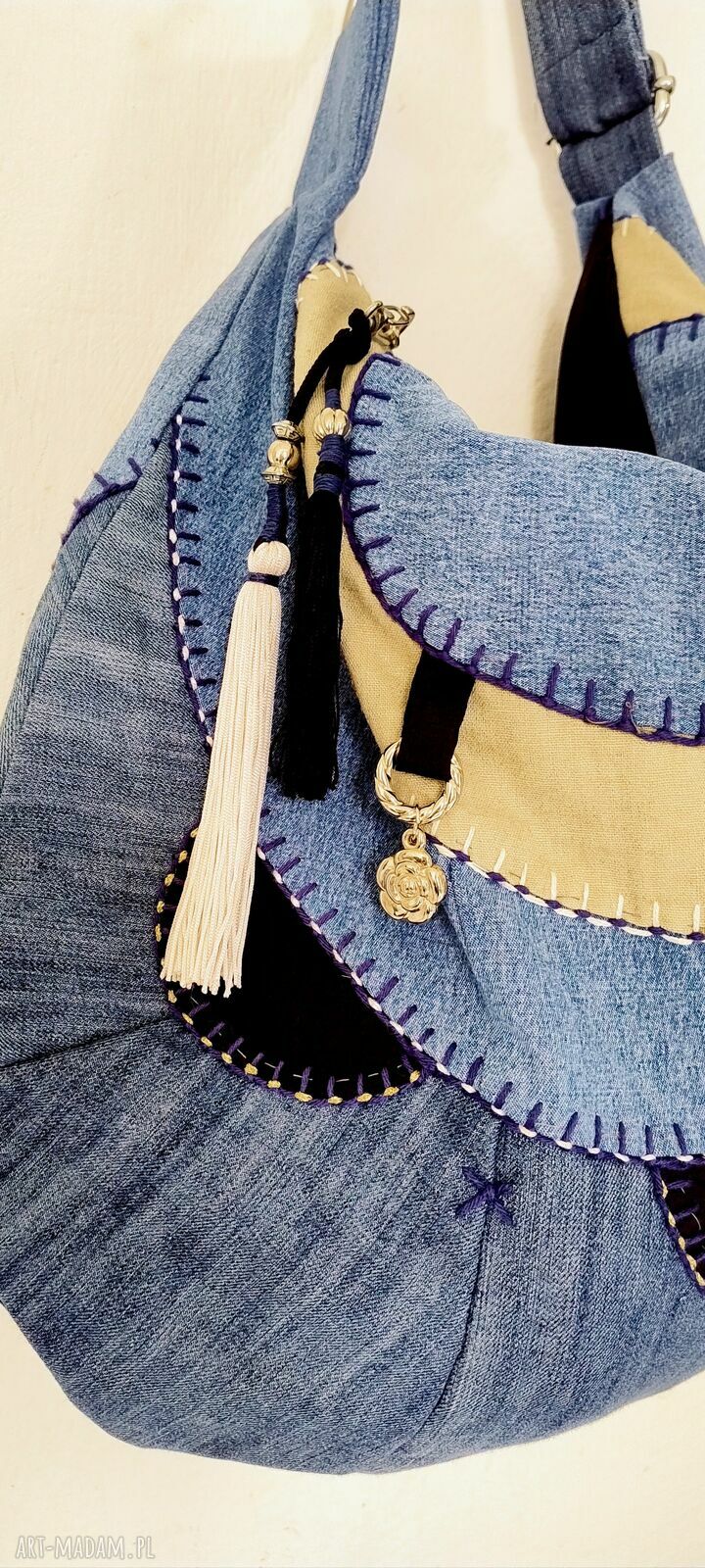 Torebka balonowa boho hippie z jeansu na ramię