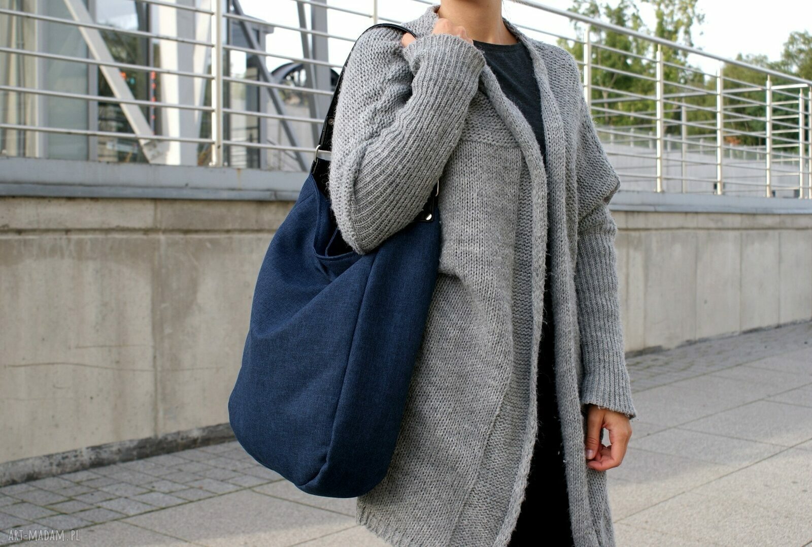 na ramię: IKS plecionka granat ręcznie robione