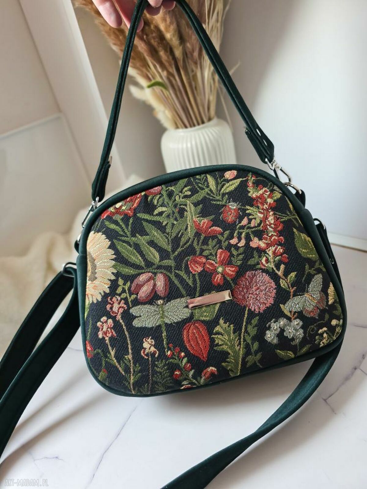 Torebka Box Ada w Kwiaty - handmade na ramię z praktycznymi kieszeniami