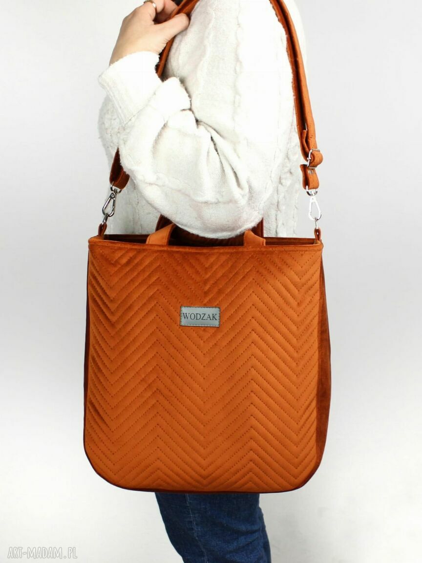 na ramię: Torebka damska Aurora z cynamonowego weluru Ręcznie wykonane