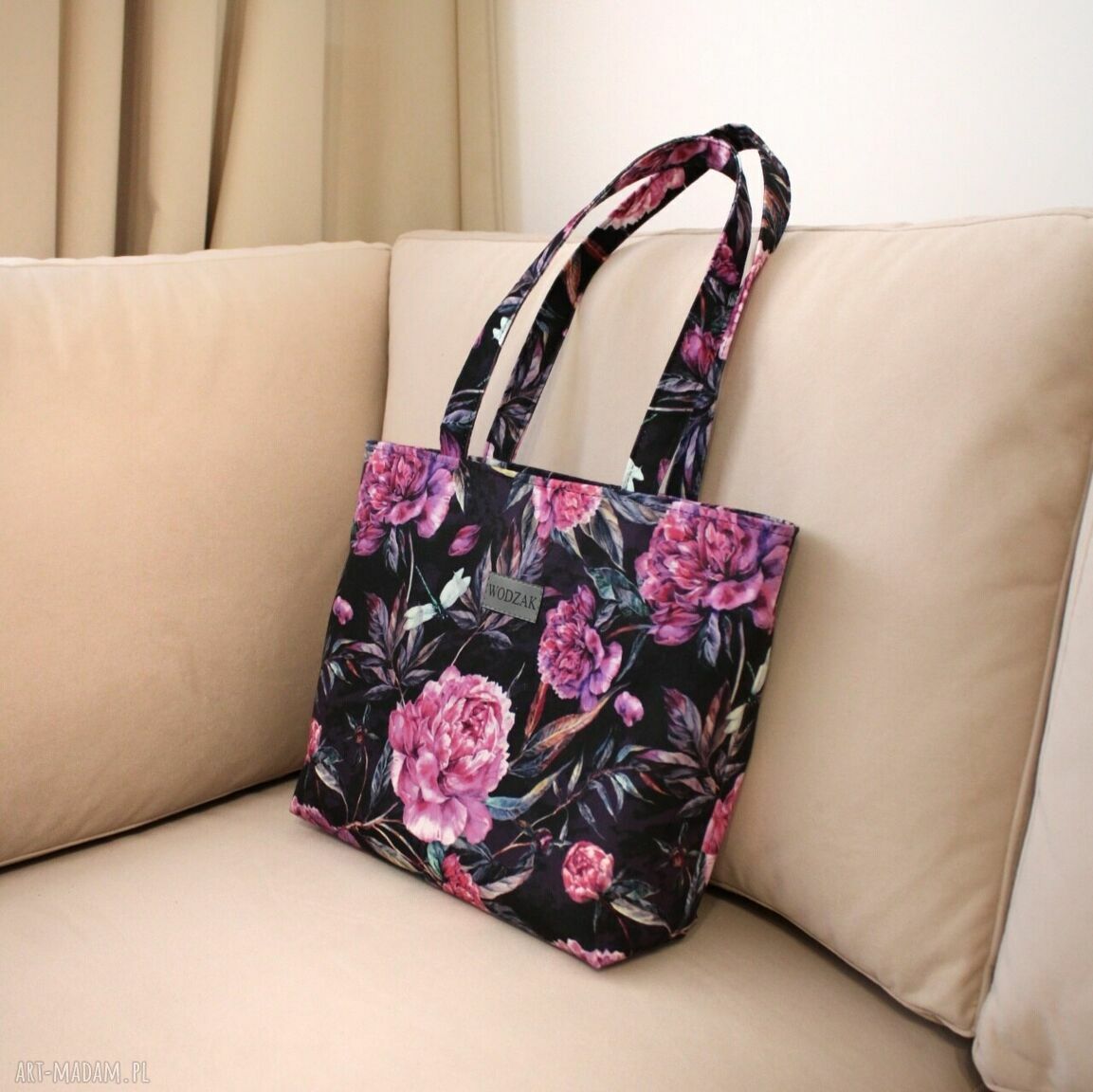 na ramię: Torebka damska Clara w różowe peonie Ręcznie zrobione