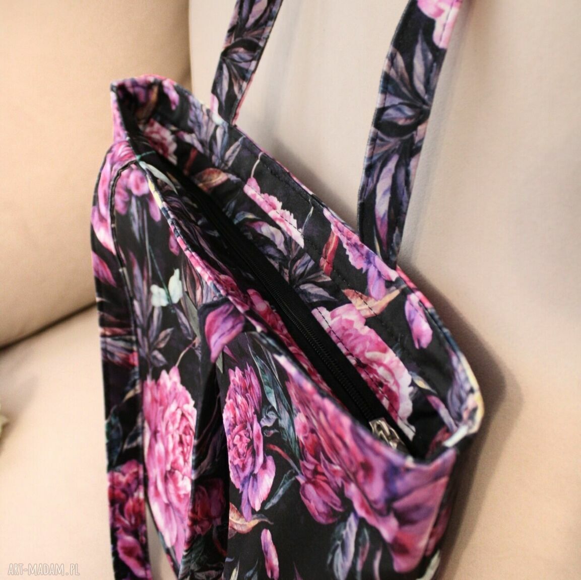 na ramię: Torebka damska Clara w różowe peonie Ręcznie zrobione