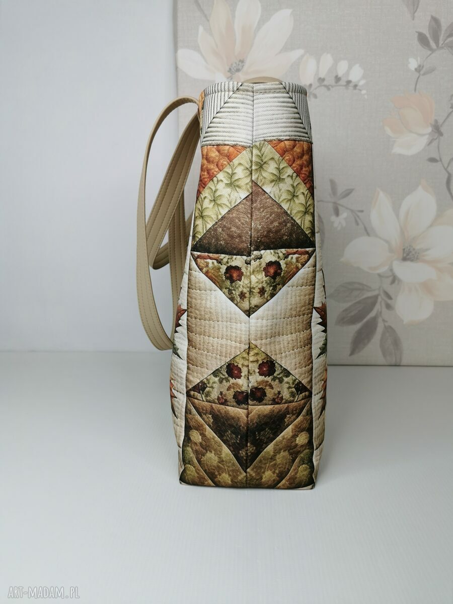 Torebka damska shopper na ramię Dynia patchwork - zamykana na zamek