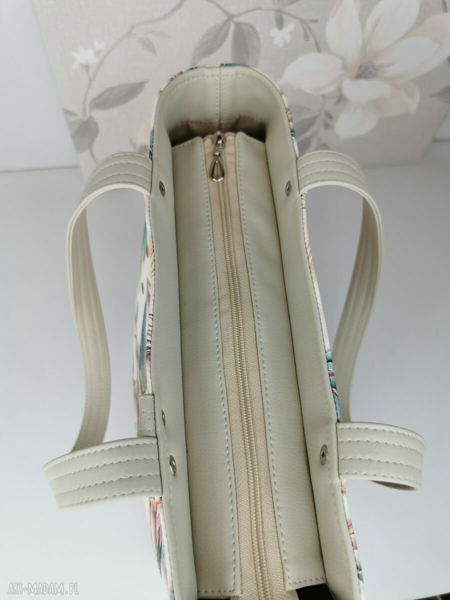 Torebka damska shopper bag na ramię zamykana - ekoskóra ptaki origami (A4)