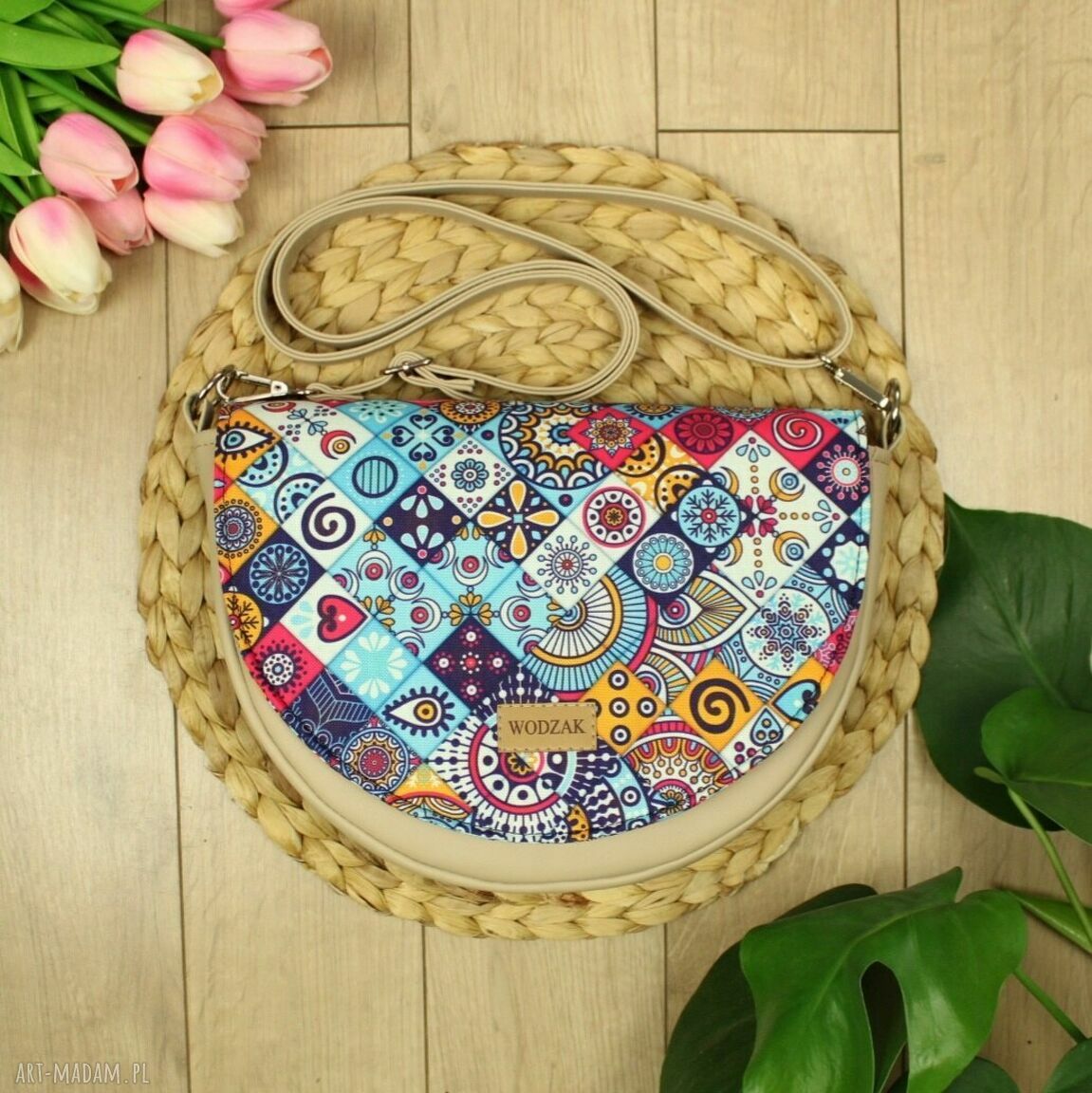 Torebka damska erin beżowa klapką kafelki elegancka kolorowa