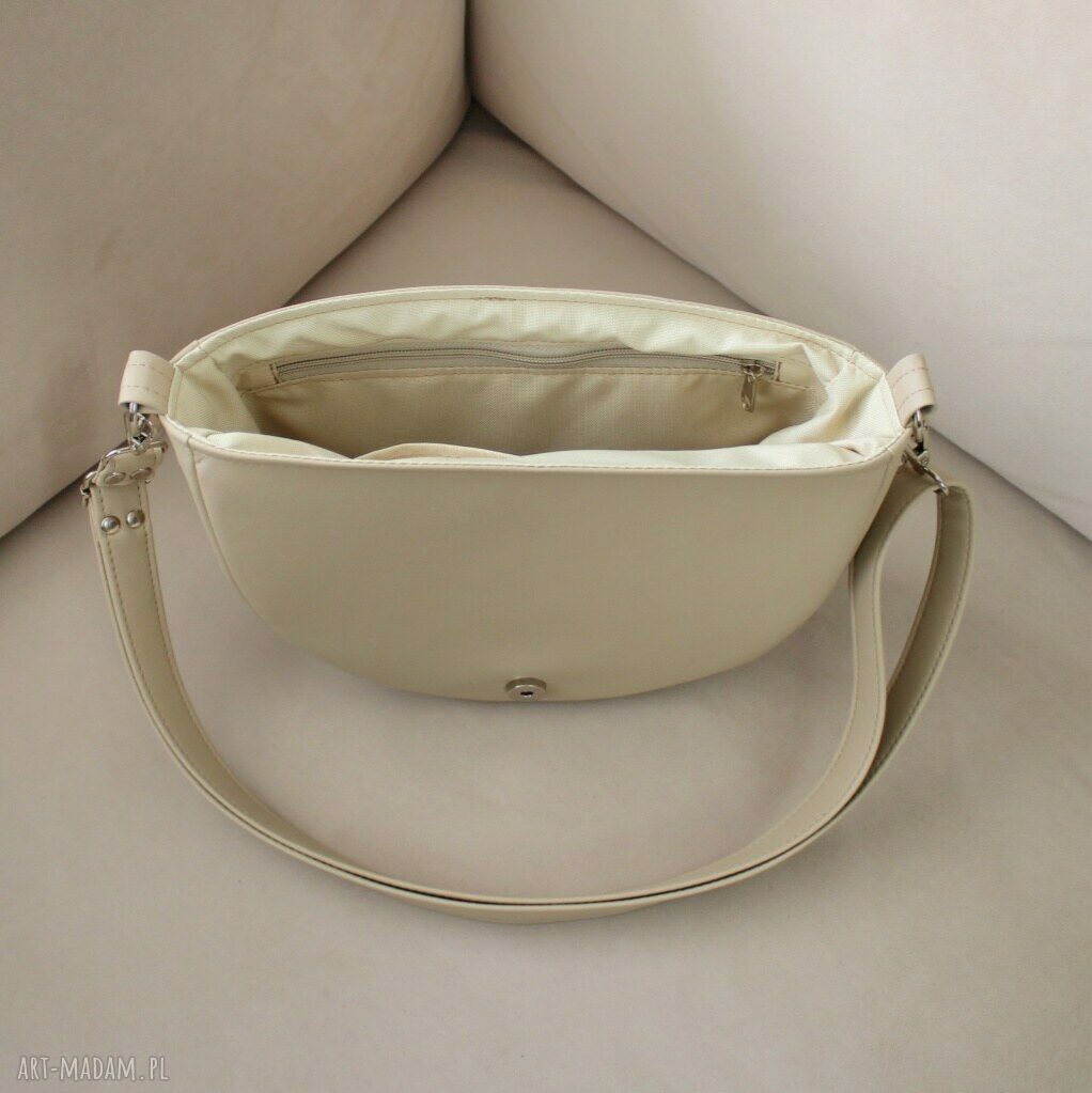 na ramię: Torebka damska Erin beżowa z klapką w maki hand made