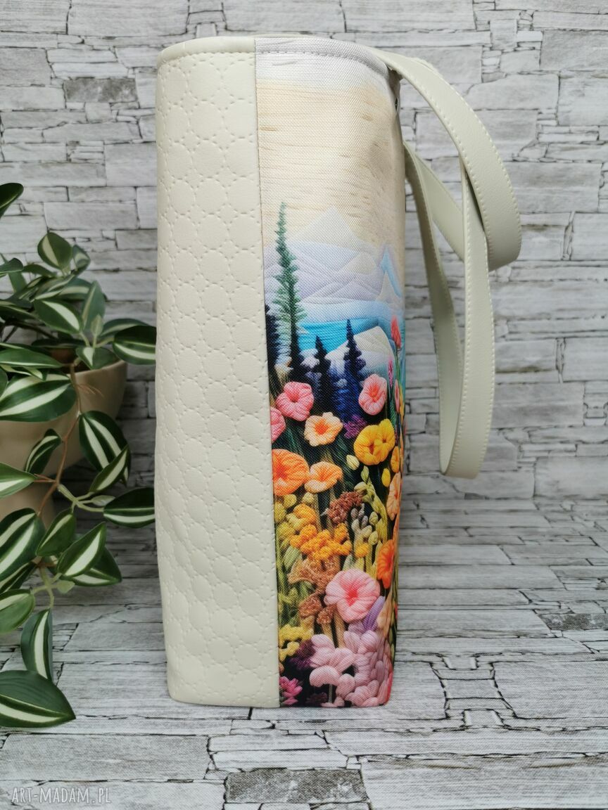 Pojemna handmade shopperka damska na ramię Pejzaż 4 - mieści A4