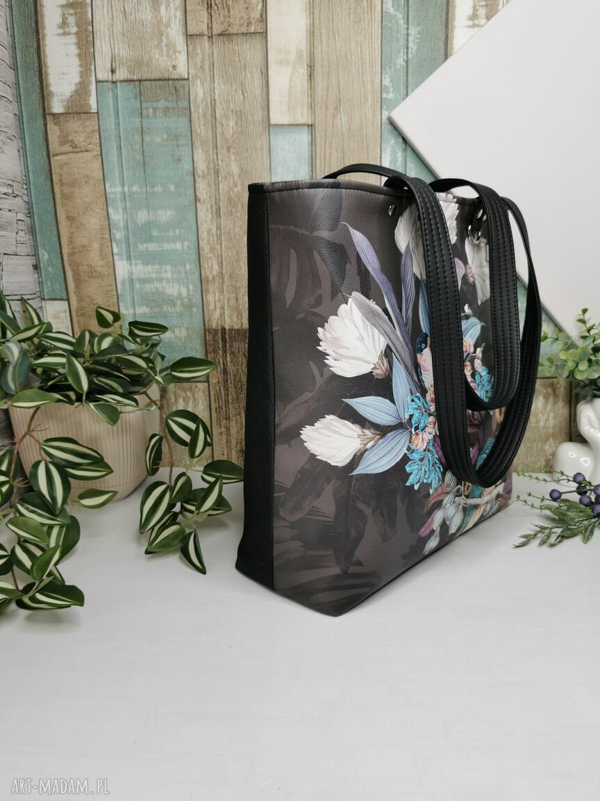 Torebka damska shopperka na ramię - pojemna (A4), polski produkt handmade