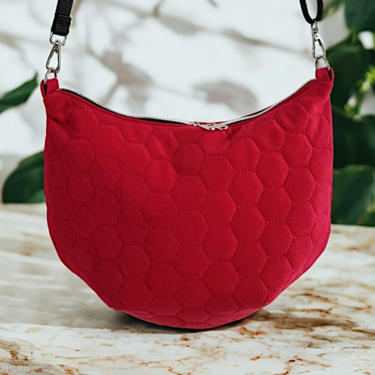 Torebka damska pikowana Hobo velvet bordo T01-H001 - na ramię i listonoszka