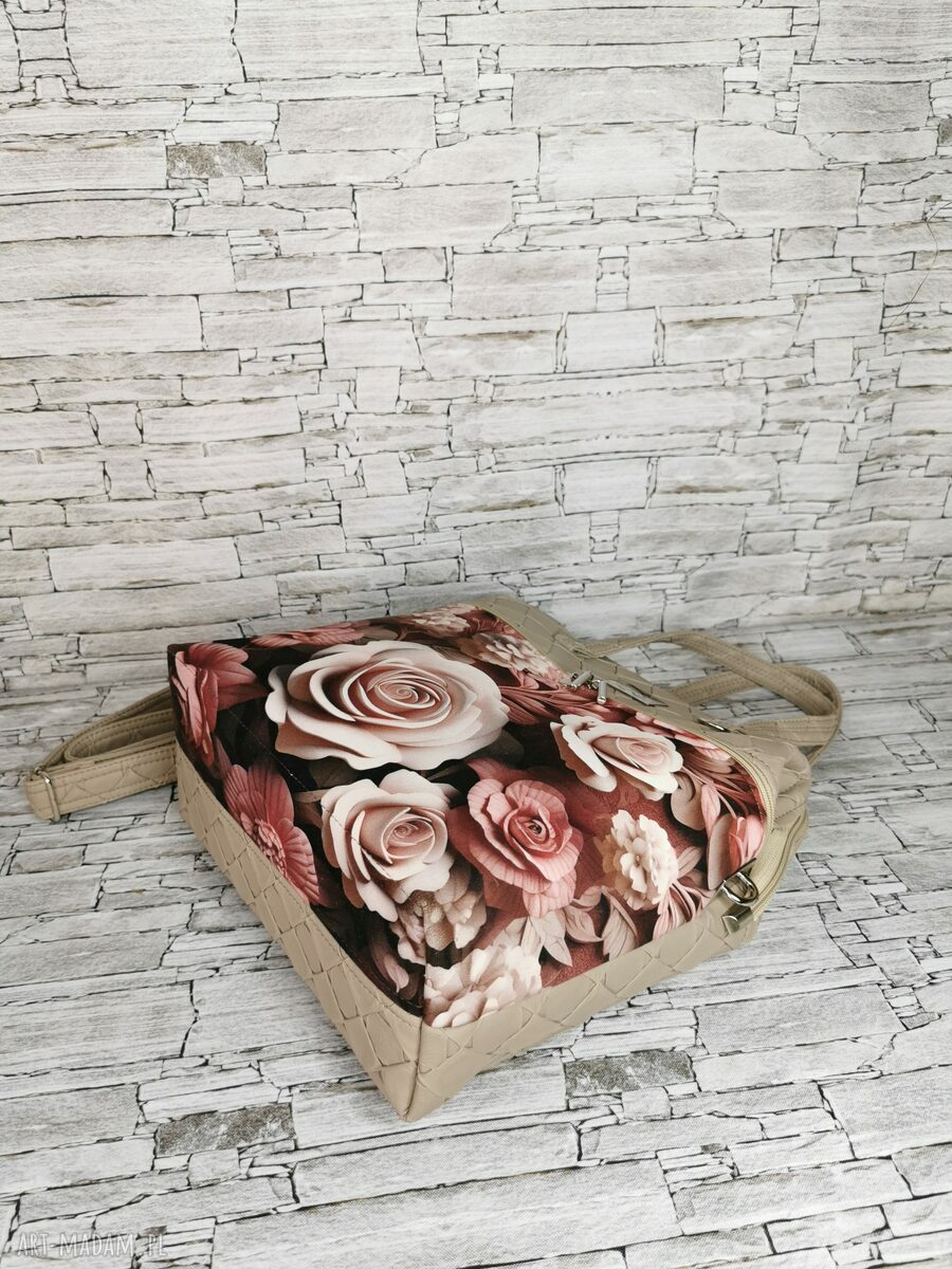 na ramię: Torebka damska kuferek MISSY róże 3d Hand Made