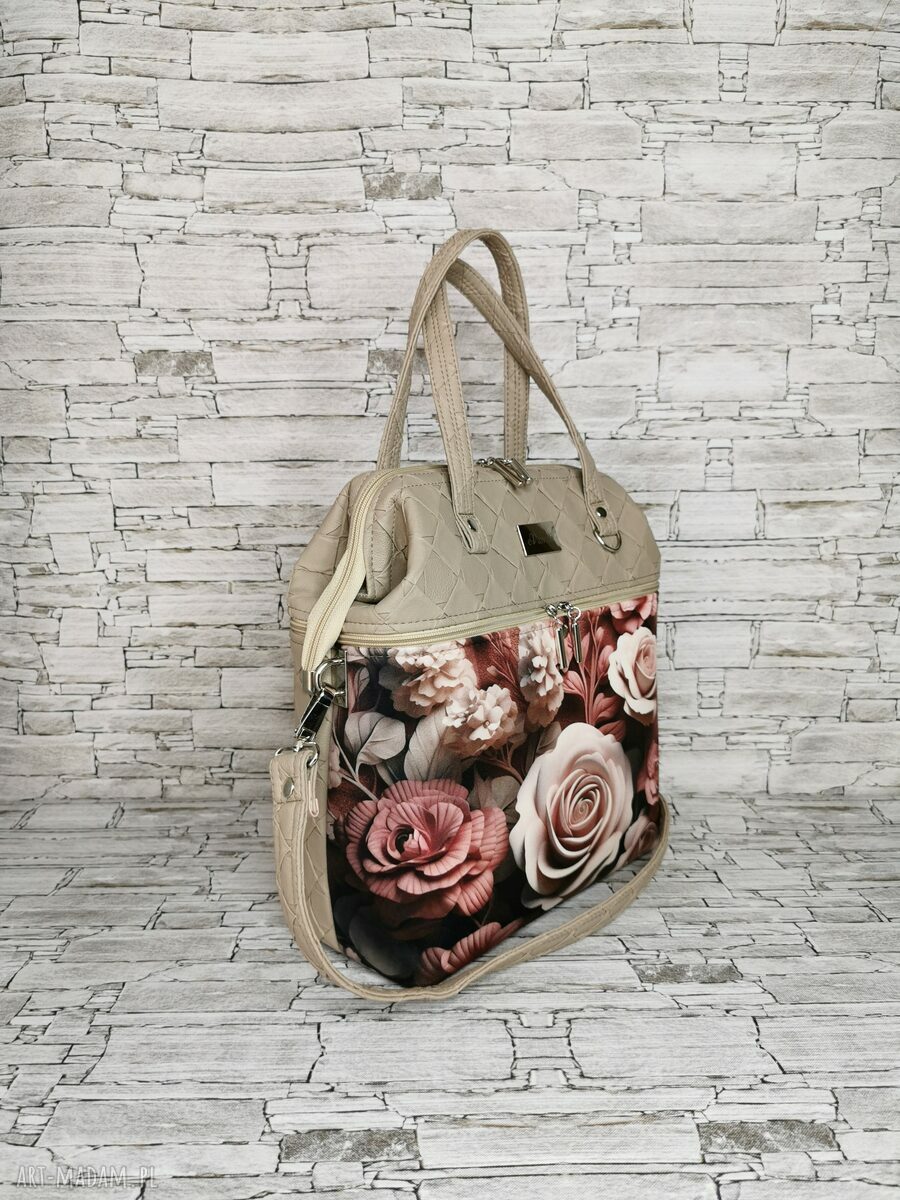 na ramię: Torebka damska kuferek MISSY róże 3d Hand Made
