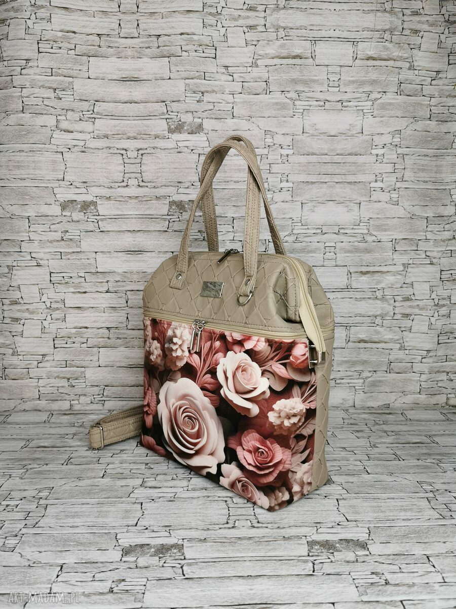 na ramię: Torebka damska kuferek MISSY róże 3d Hand Made