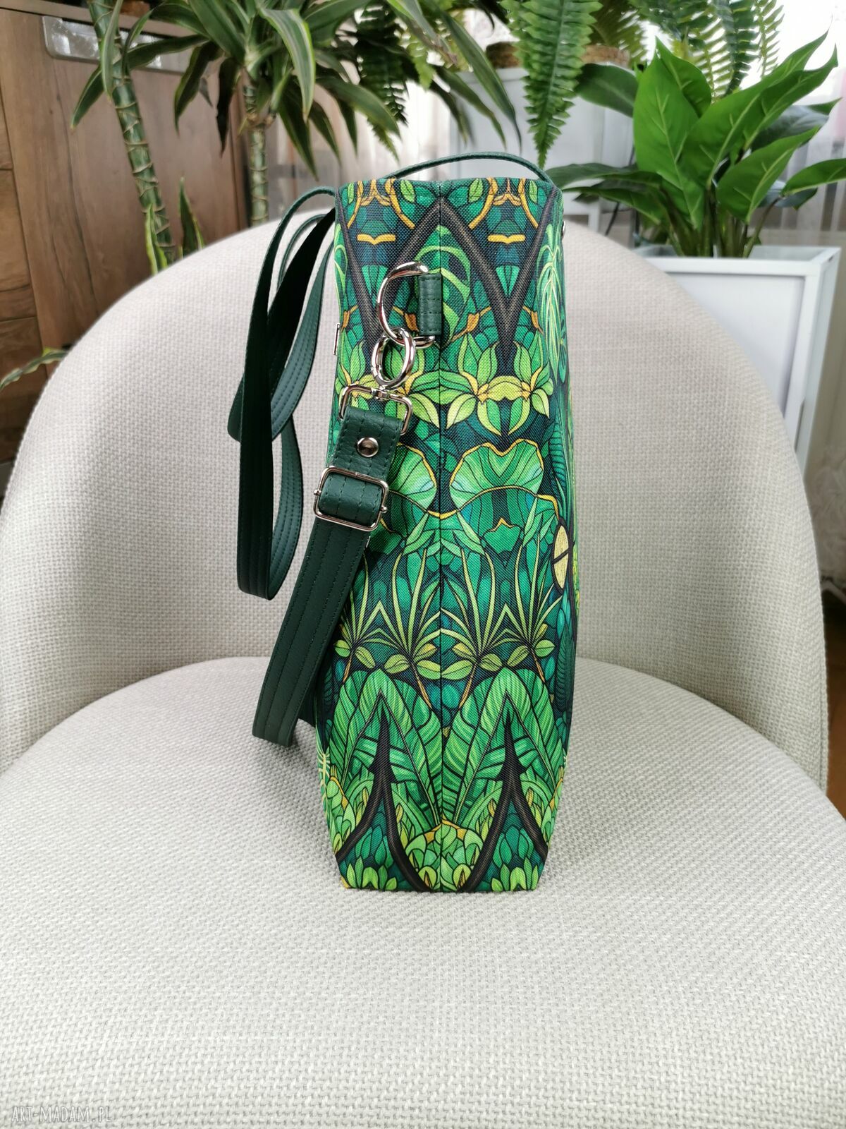 Wodoodporna shopperka na ramię z kosmetyczką - liście monstery